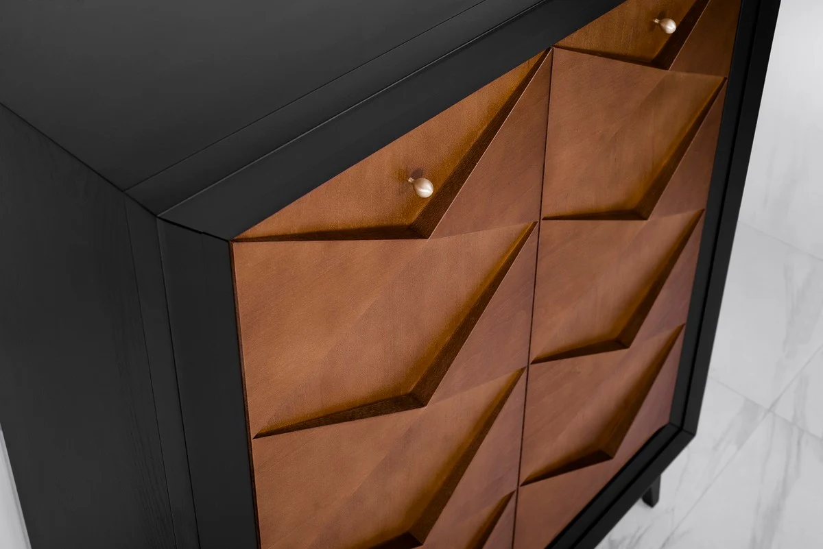 Luxury neoclassic chest of drawers black / brown 120 x H143 cm - sideboard art deco furniture