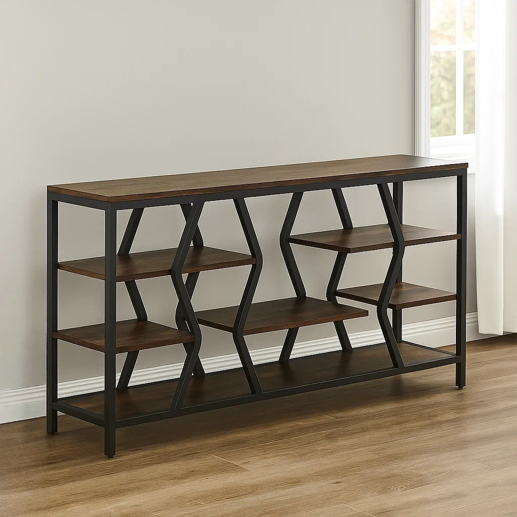 Konsolentisch für den Flur, braun, MDF und Metall, geeignet für den Flur, 180 x 30 x 91 cm