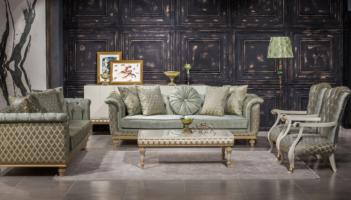 Luxury Baroque Sofa Turquoise / Gold - Handmade Living Room Sofa in Baroque Style - Baroque Living Room Furniture - Noble & Magnificent