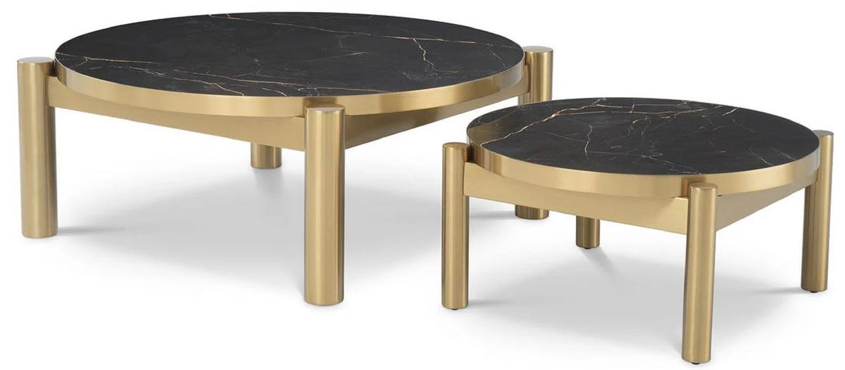 Luxury coffee table set brass / black - stainless steel living room tables with ceramic tops - luxury living room furniture