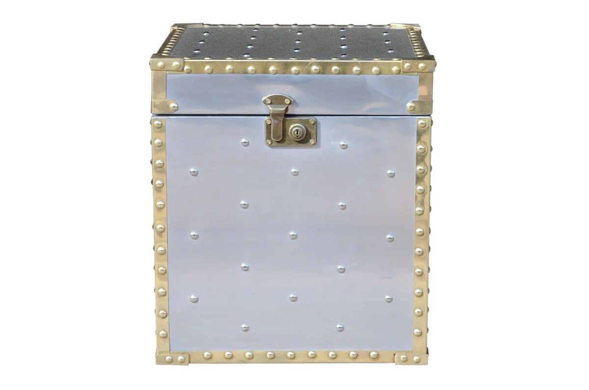 Luxury Designer Aluminum Side Table / Chest - Art Deco Vintage Aviator Furniture - Suitcase Chest