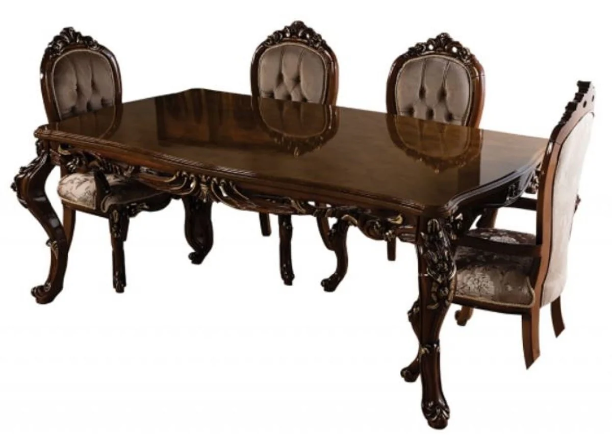 Luxury Baroque Dining Table Brown / Gold - Handcrafted solid wood dining room table in Baroque style - Magnificent Baroque dining room furniture