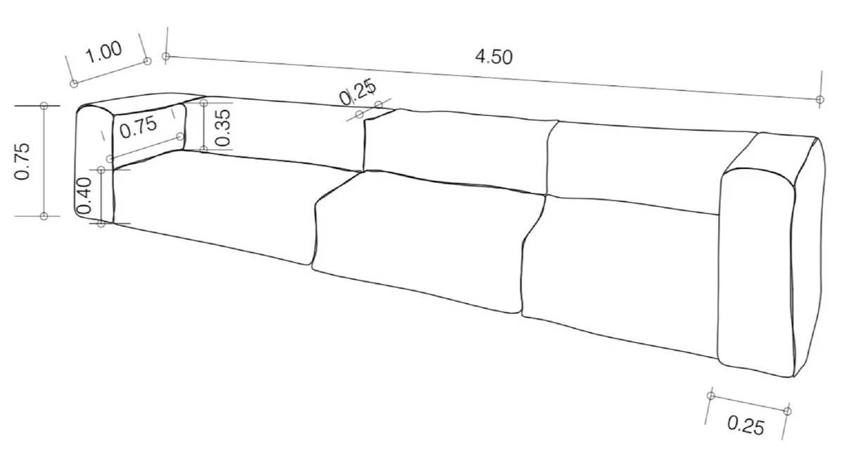 Luxury living room sofa with stripes white / blue 450 cm