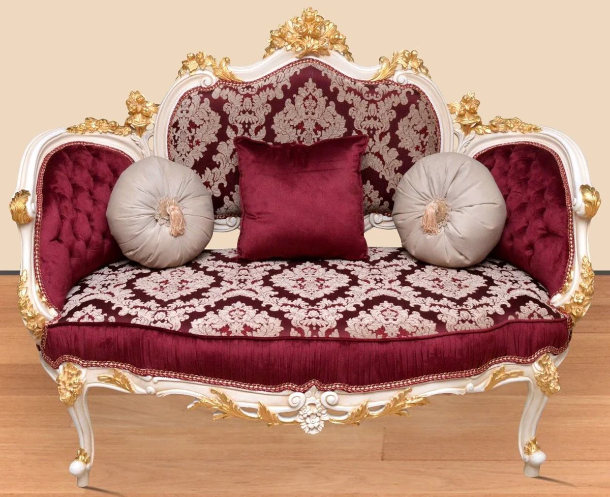 Baroque sofa burgundy red / white / gold - handmade living room sofa in baroque style - magnificent baroque living room furniture