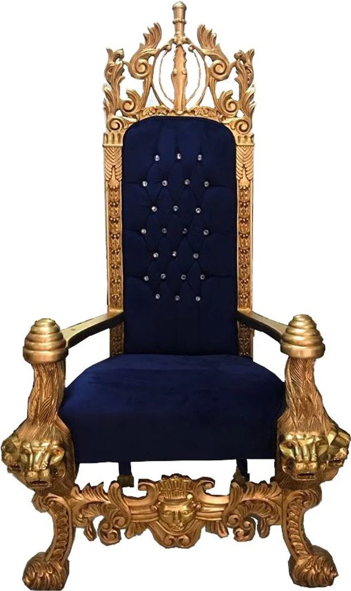 Majestic Harald Glööckler luxury baroque throne armchair Pompöös by Lion royal blue / gold