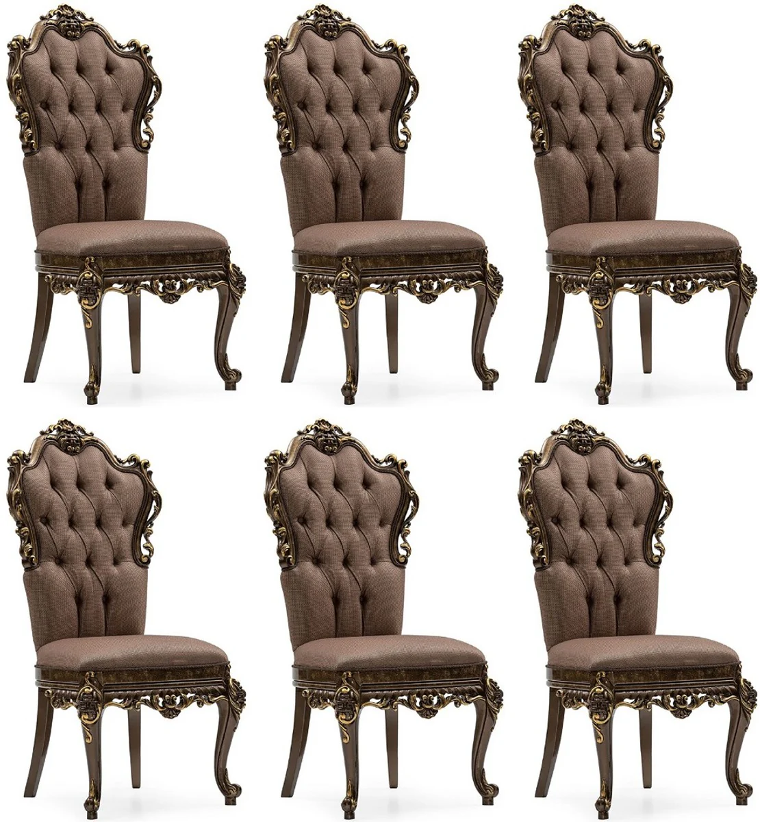 Luxury Baroque Dining Room Chair Set of 6 Gray / Brown / Gold - Magnificent Baroque Style Kitchen Chairs - Luxury Dining Room Furniture in Baroque Style - Baroque Dining Room Furniture - Baroque Style Furniture