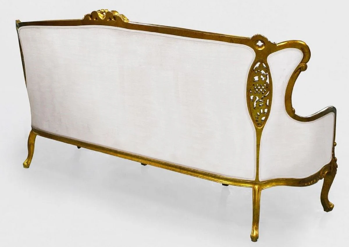 Luxury Baroque Sofa White / Gold - Magnificent Living Room Sofa in Baroque Style - Baroque Living Room & Hotel Furniture - Noble & Magnificent