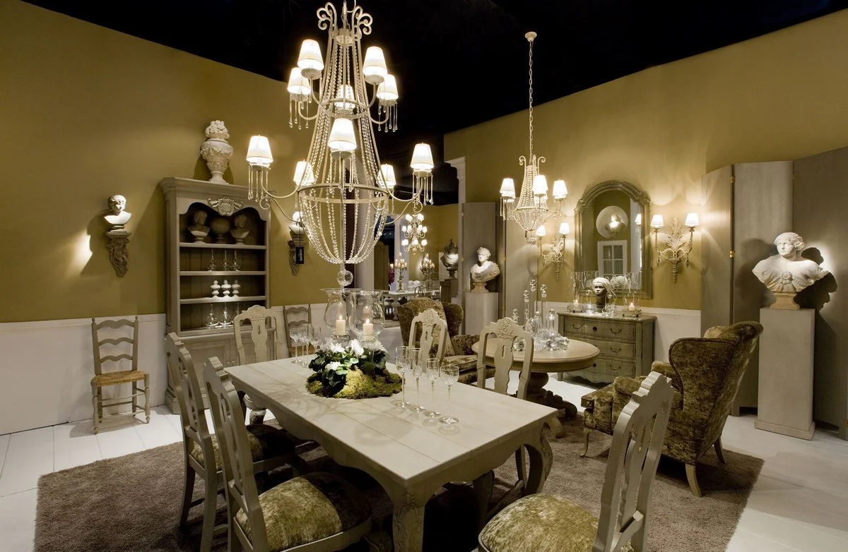 Luxury country house style bookcase gray 110 x 47 x H. 240 cm - handmade solid wood cabinet with 2 doors - shelf cabinet - elegant country house style solid wood furniture