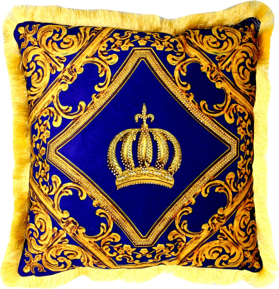 Harald Glööckler Pompöös cushion by - royal blue / gold crown deluxe with rhinestones - luxury decorative baroque decorative cushion
