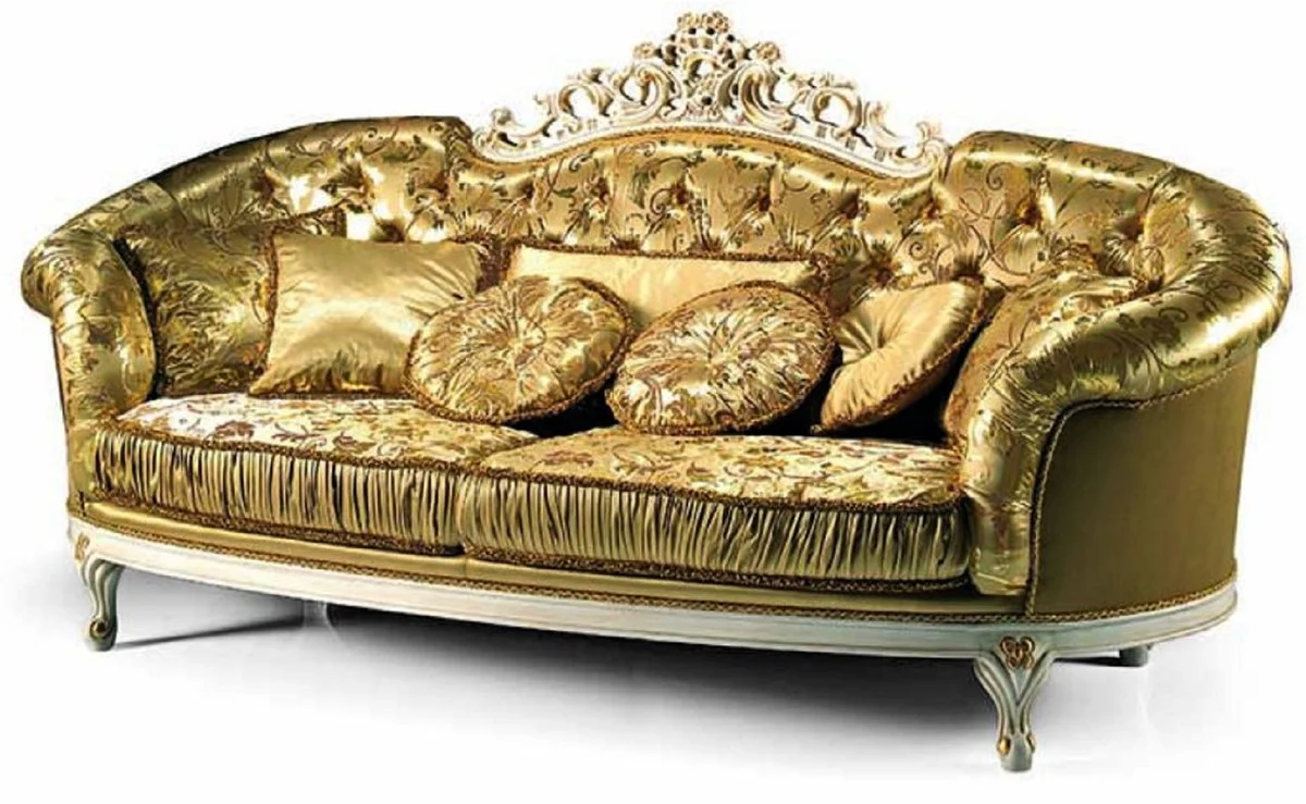 Luxus Barock Sofa Gold / Elfenbein 238 cm - Made in Italy