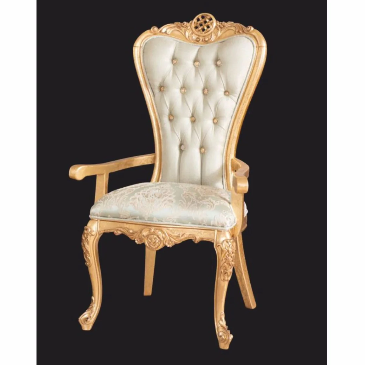 Luxury Baroque Dining Room Chair with Armrests Green / Gold - Baroque Furniture