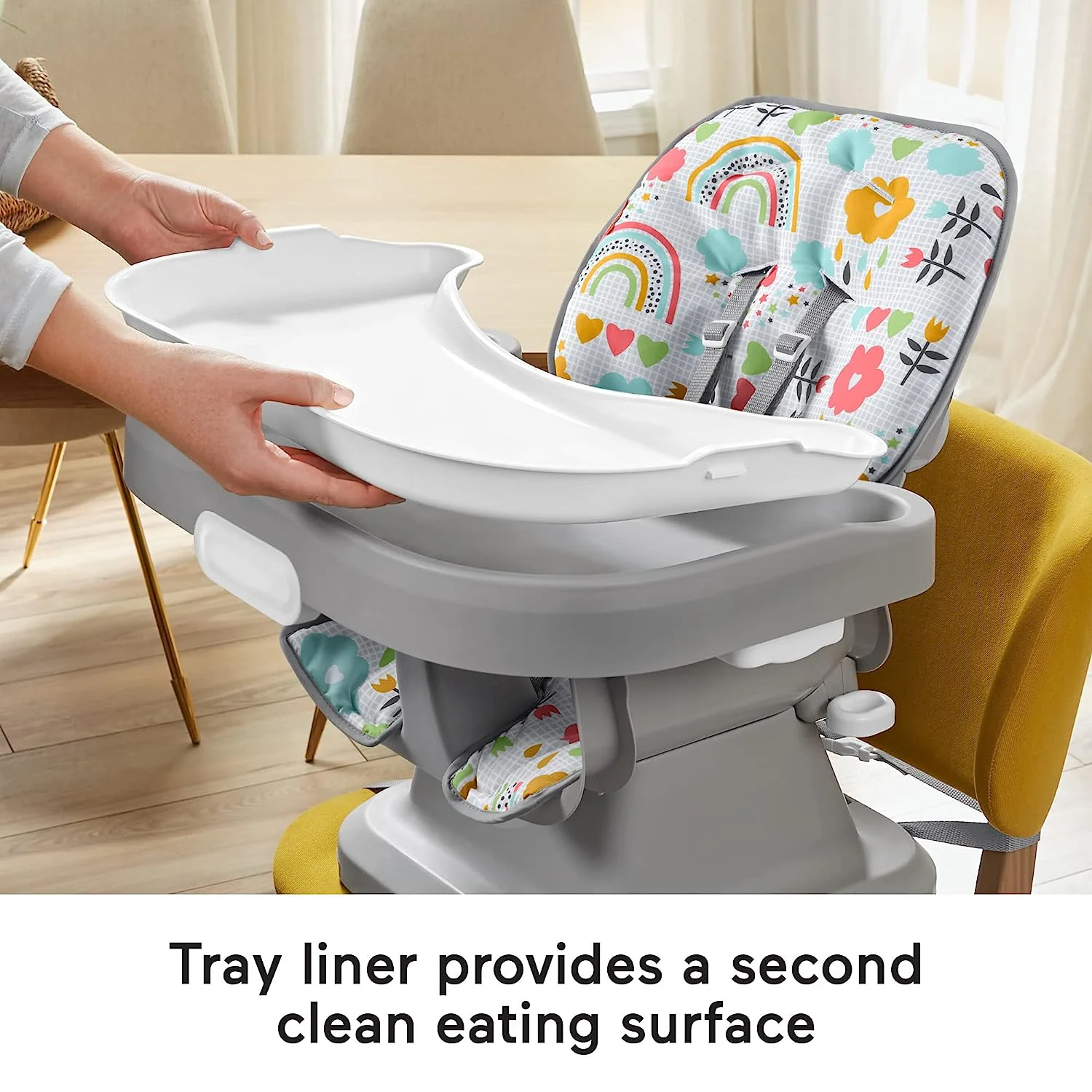 Einfacher, sauberer Hochstuhl für Babys und Kleinkinder, tragbarer Esszimmersitz mit herausnehmbarem Tabletteinsatz,