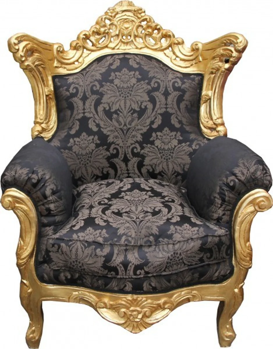 Barock Sessel Al Capone Schwarz Muster / Gold