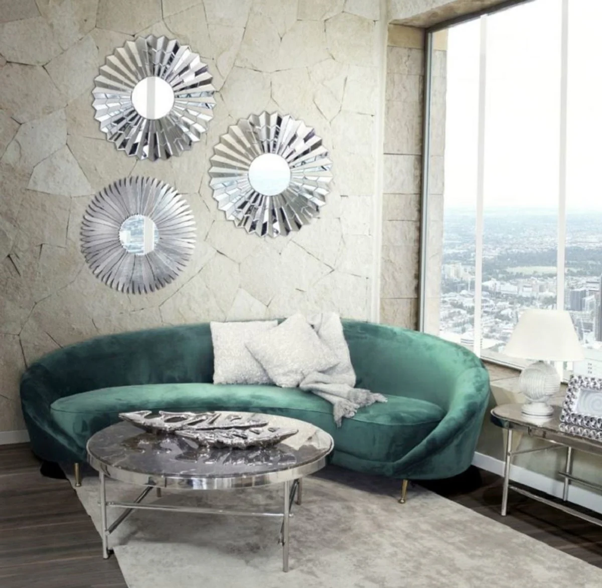 Luxury mirror Ø 90 cm - Round living room wall mirror - Cloakroom mirror - Bedroom mirror - Luxury collection
