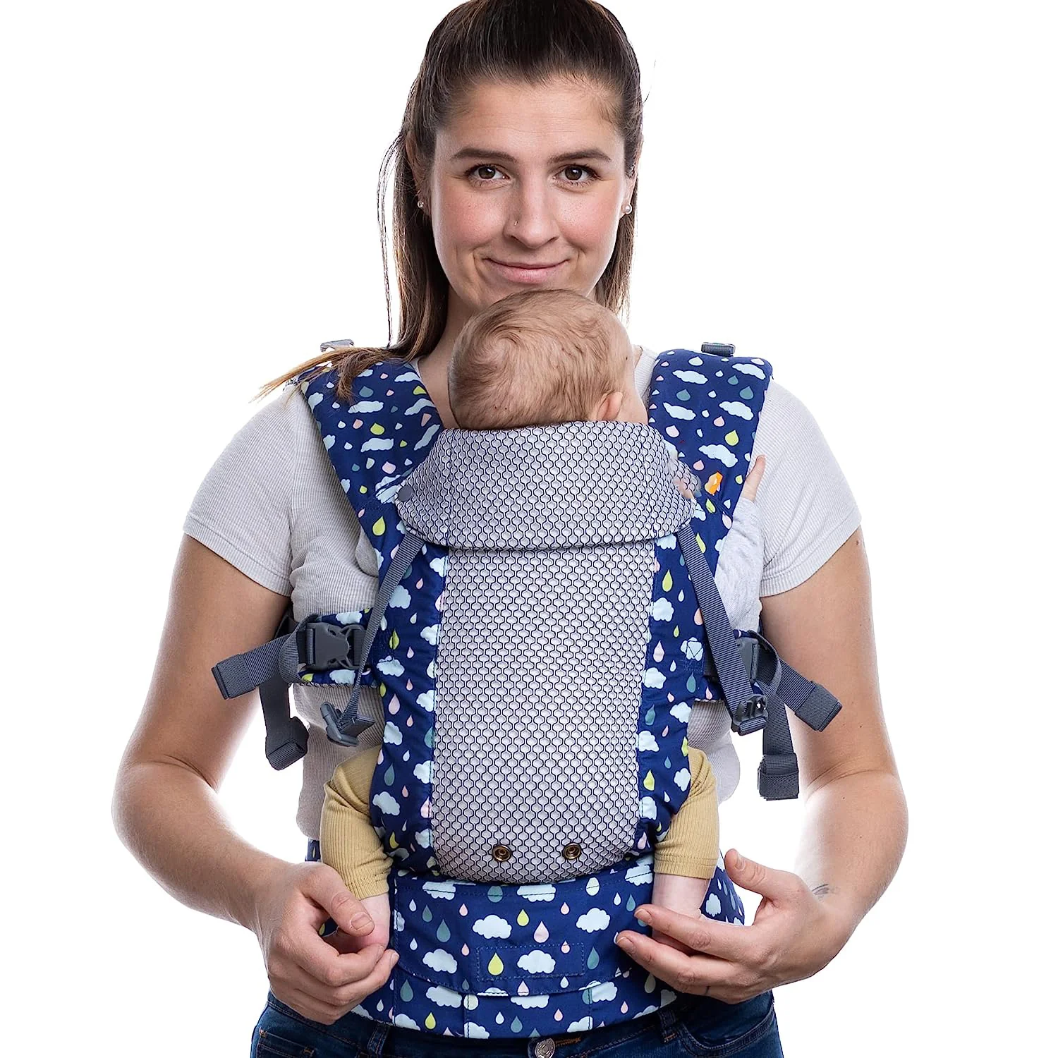 Babytrage für Neugeborene bis Kleinkinder – alle Positionen Babytrage, Babytrage-Rucksack und Baby-Vordertrage mit verstellbarem Sitz, ergonomische Babytrage, 3,3–15,6 kg (Marineblau)