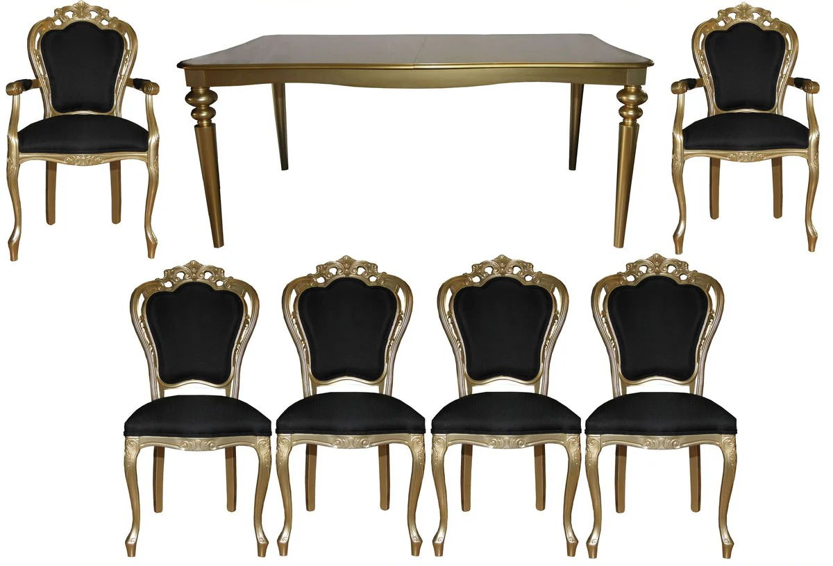 Baroque luxury dining room set black/gold - Baroque dining table + 6 chairs - Luxury quality - Limited Edition