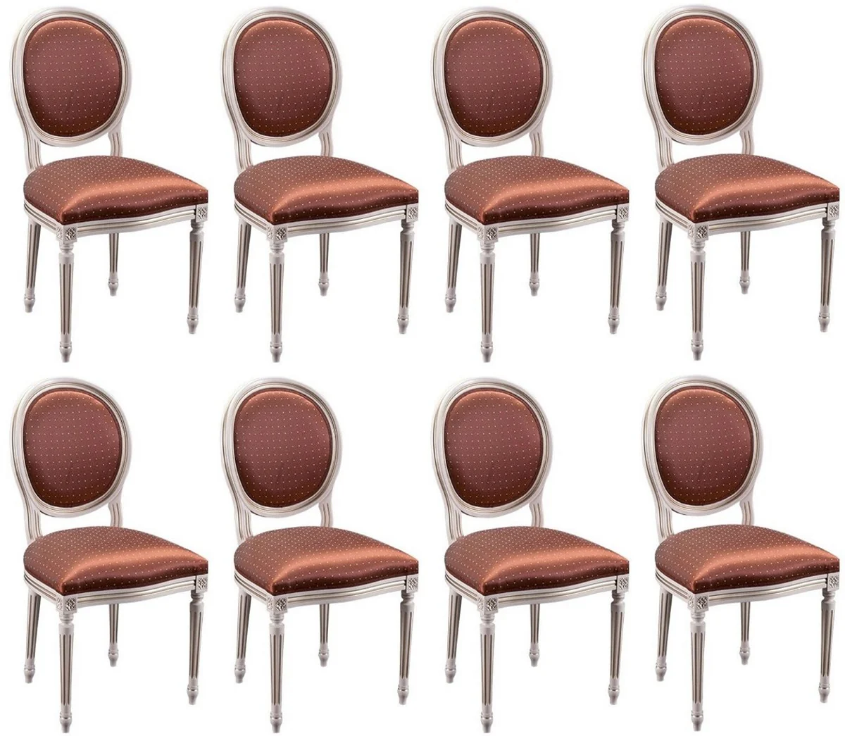 Luxury Baroque Dining Room Chair Set of 8 Bordeau Red / White