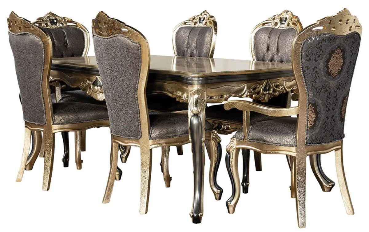 Luxury Baroque Dining Table Antique Gold / Black - Rectangular Baroque Style Kitchen Table - Luxury Dining Room Furniture in Baroque Style - Baroque Dining Room Furniture - Baroque Furnishings
