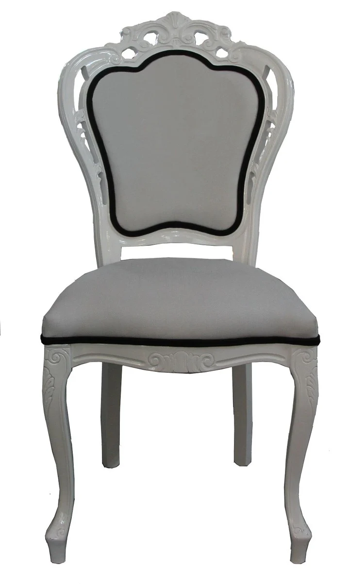 Luxury baroque dining room chair in white/black - designer chair - luxury quality