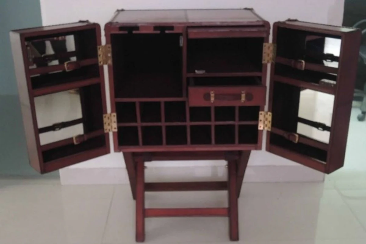 Luxury genuine leather bar cabinet cognac brown 61 x 52 x H. 93.5 cm - small wine cabinet with 2 doors in suitcase design