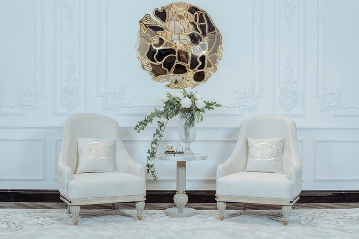 Luxury Art Deco side table gray / white / gold Ø 50 x H. 58 cm - Magnificent table with artificial marble table top - Art Deco living room furniture - Luxury collection