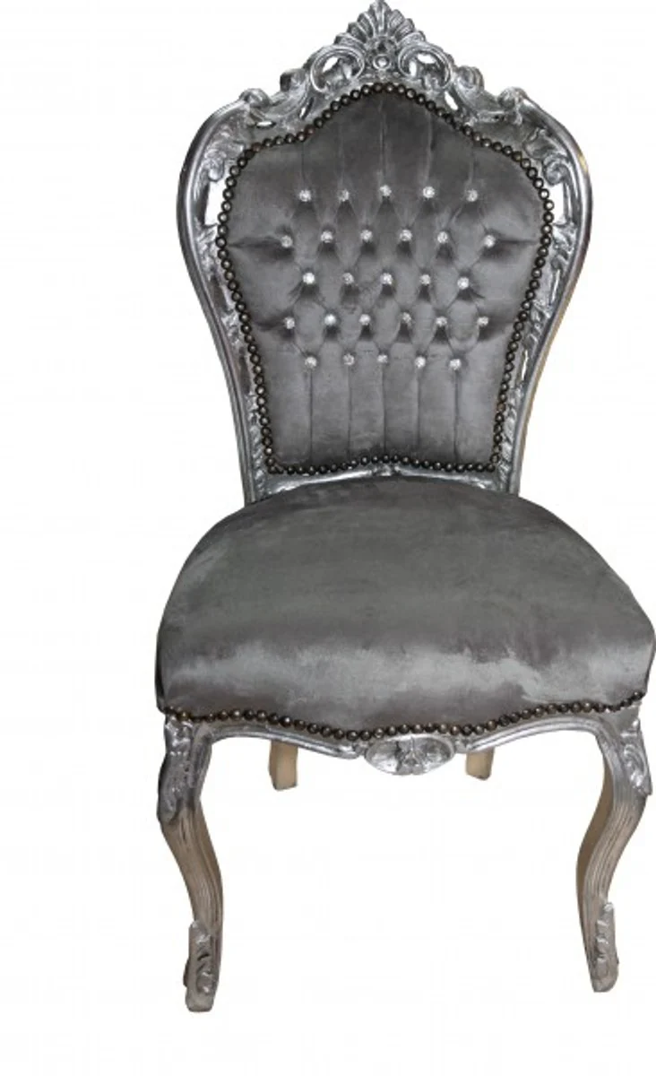 Baroque dining room chair grey/silver with bling bling rhinestones - antique style