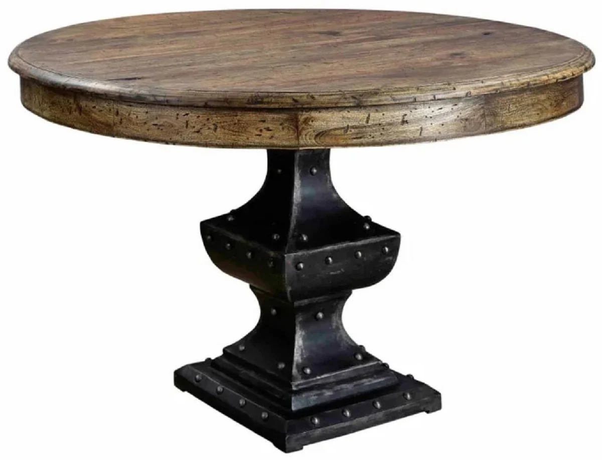 Country house style dining table brown / black Ø 123 x H. 78 cm - Round solid wood kitchen table - Dining room furniture - Solid wood furniture - Country house style furniture - Country house style furnishings