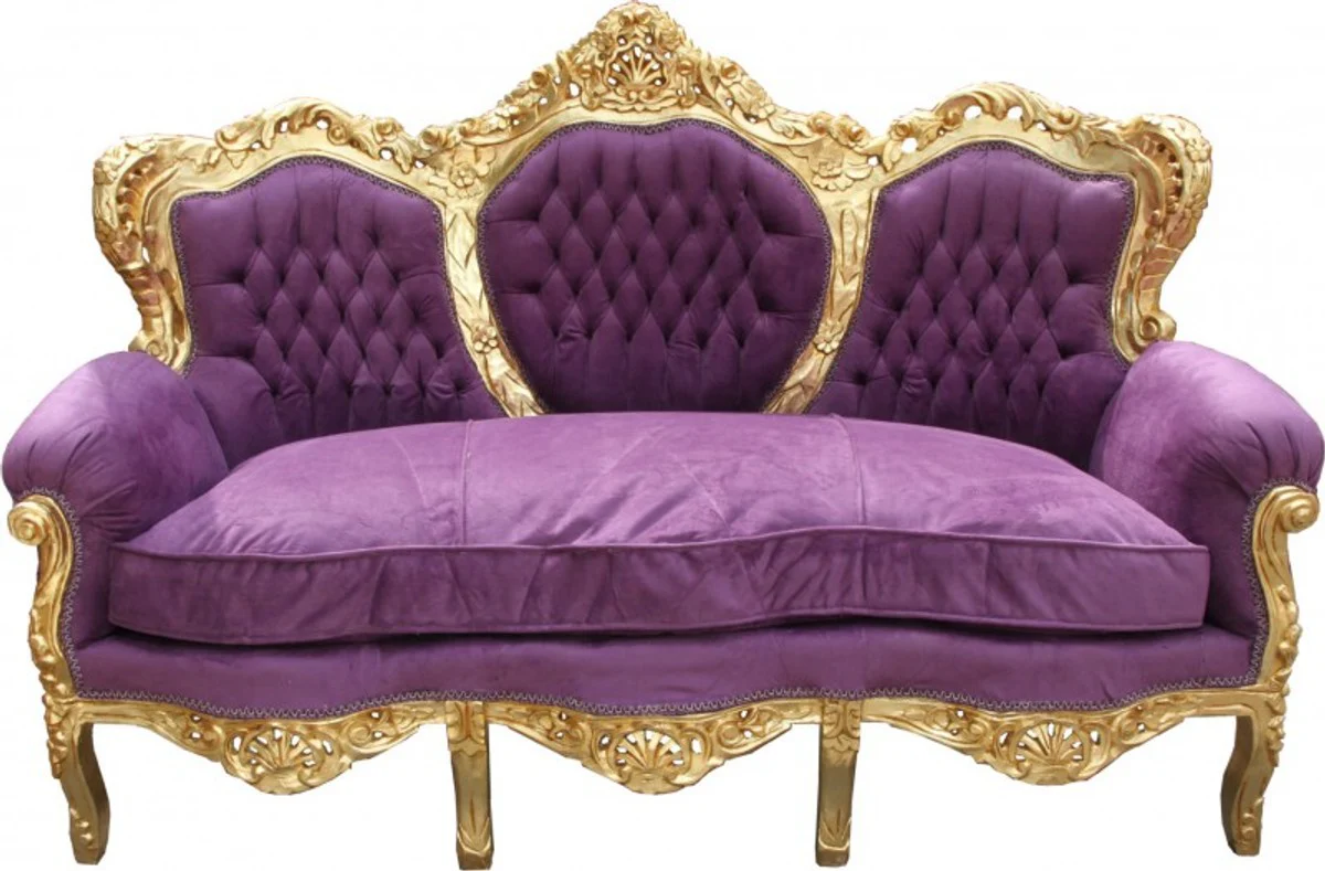 Barock Sofa King Lila / Gold - Möbel Lounge Couch