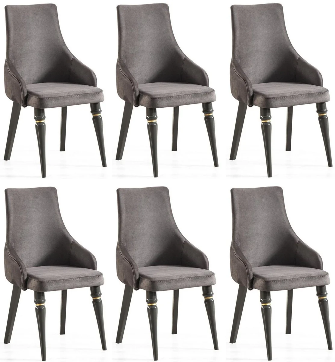 Luxury Art Deco dining room chair set gray / gold 57 x 55 x H. 98 cm - Noble kitchen chairs set of 6 - Art Deco dining room furniture