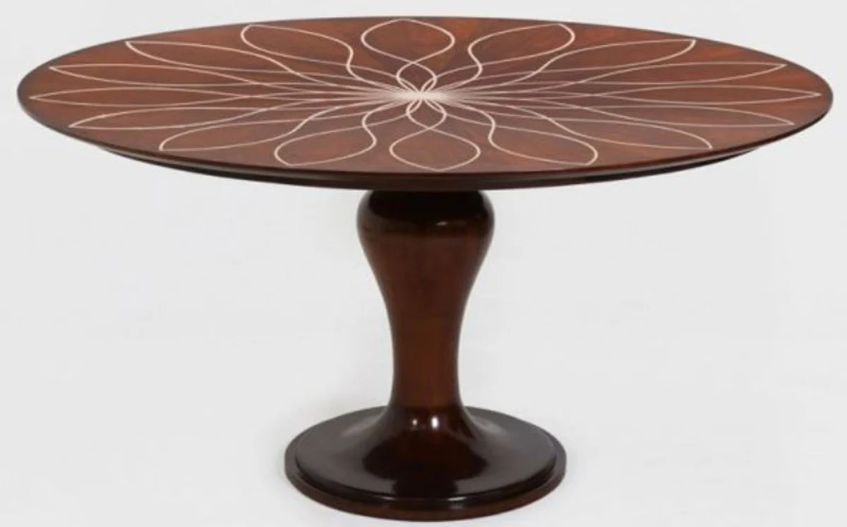 Luxury dining table brown / white Ø 150 x H. 78 cm - Round solid wood kitchen table - Dining room table - Luxury dining room furniture