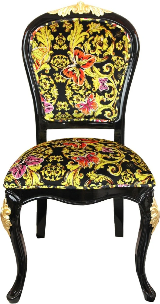 Pompöös by Luxury Baroque Dining Room Chairs Butterflies & Flowers Multicolored / Black / Gold - Pompöös Baroque Chairs designed by Harald Glööckler - 6 Dining Room Chairs - Baroque Dining Room Furniture