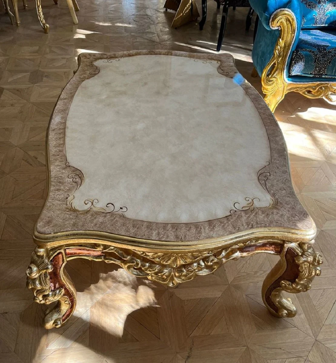 Luxury baroque coffee table white / gray / gold / brown - magnificent solid wood living room table in baroque style - magnificent baroque furniture