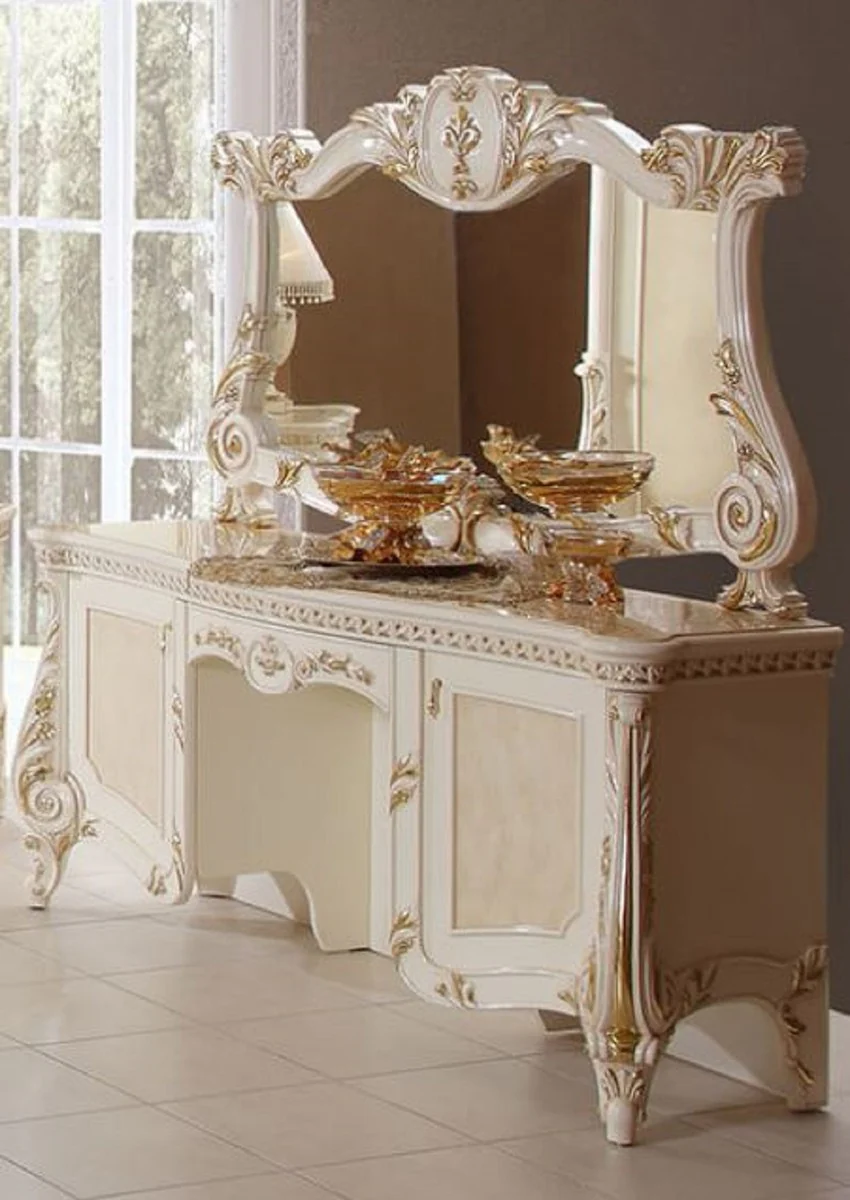Luxury Baroque Bedroom Set Beige / White / Gold - 1 Baroque Dressing Table & 1 Baroque Mirror - Luxury Bedroom Furniture in Baroque Style - Baroque Furniture - Noble & Magnificent