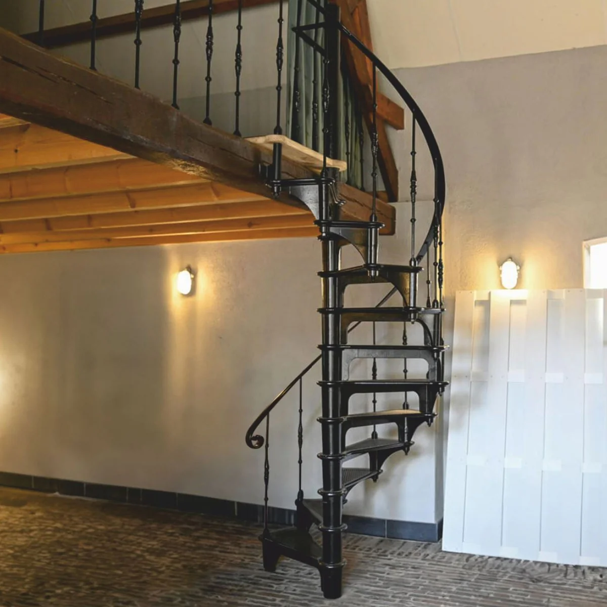 Cast iron spiral staircase with railing left side black H. 300 cm - Rustic spiral staircase