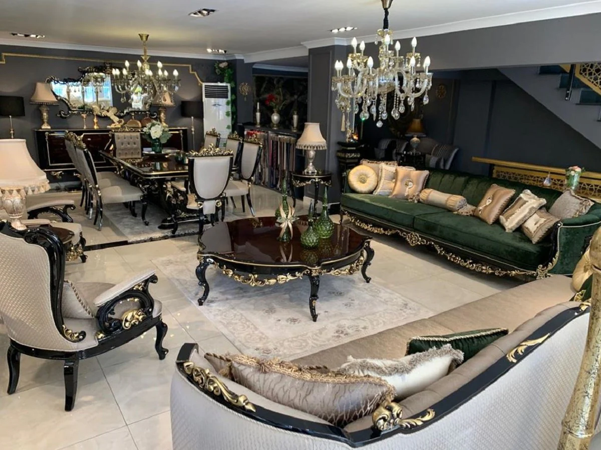 Luxury baroque coffee table brown / black / gold - magnificent solid wood living room table in baroque style - baroque living room furniture - noble & magnificent