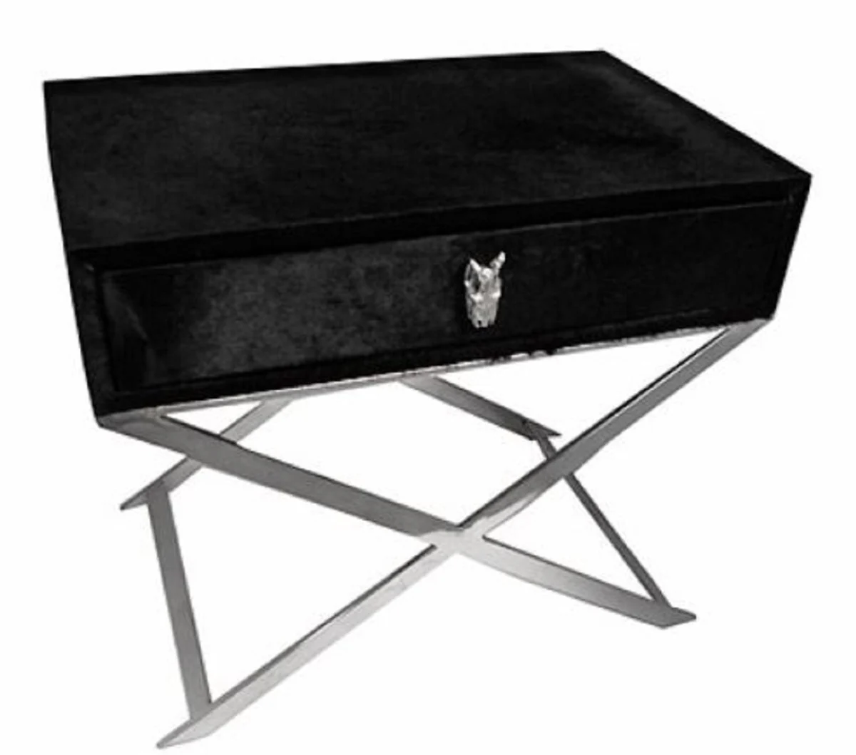 Luxury side table with drawer black / silver 70 x 46 x H. 61 cm - living room furniture
