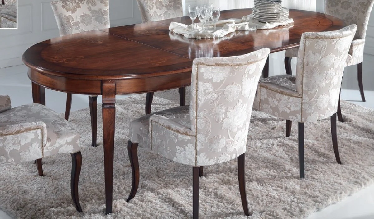 Luxury Baroque Dining Table Dark Brown Inlaid - Oval Extendable Solid Wood Dining Room Table in Baroque Style - Baroque Dining Room Furniture - Luxury Quality - Made in Italy