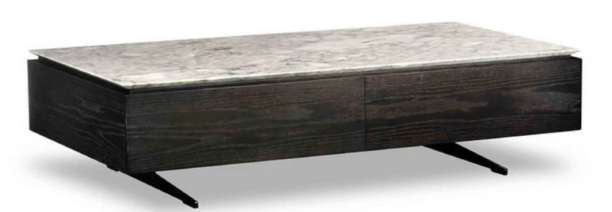 Luxury coffee table with 2 drawers black / white 150 x 80 x H. 38 cm - Living room table with marble top - Luxury furniture