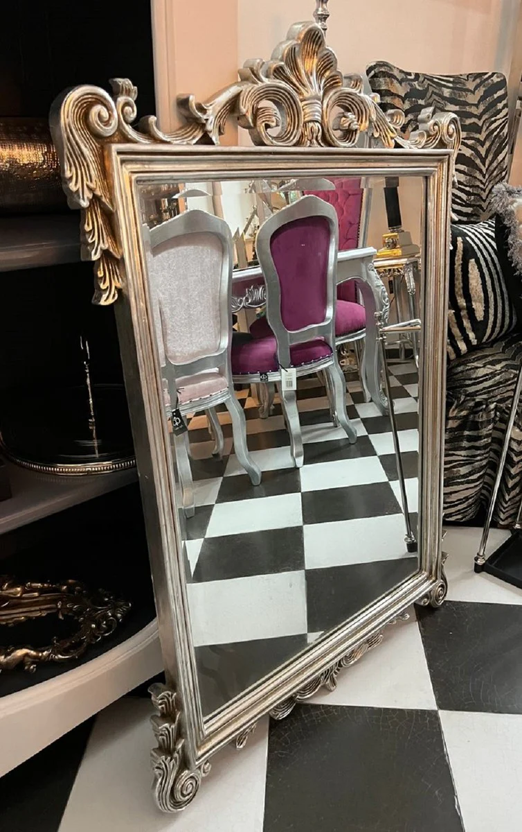 Baroque mirror silver - Handcrafted wall mirror with elegant decorations - Magnificent baroque style wall mirror - Baroque wardrobe mirror - Baroque furniture - Noble & magnificent