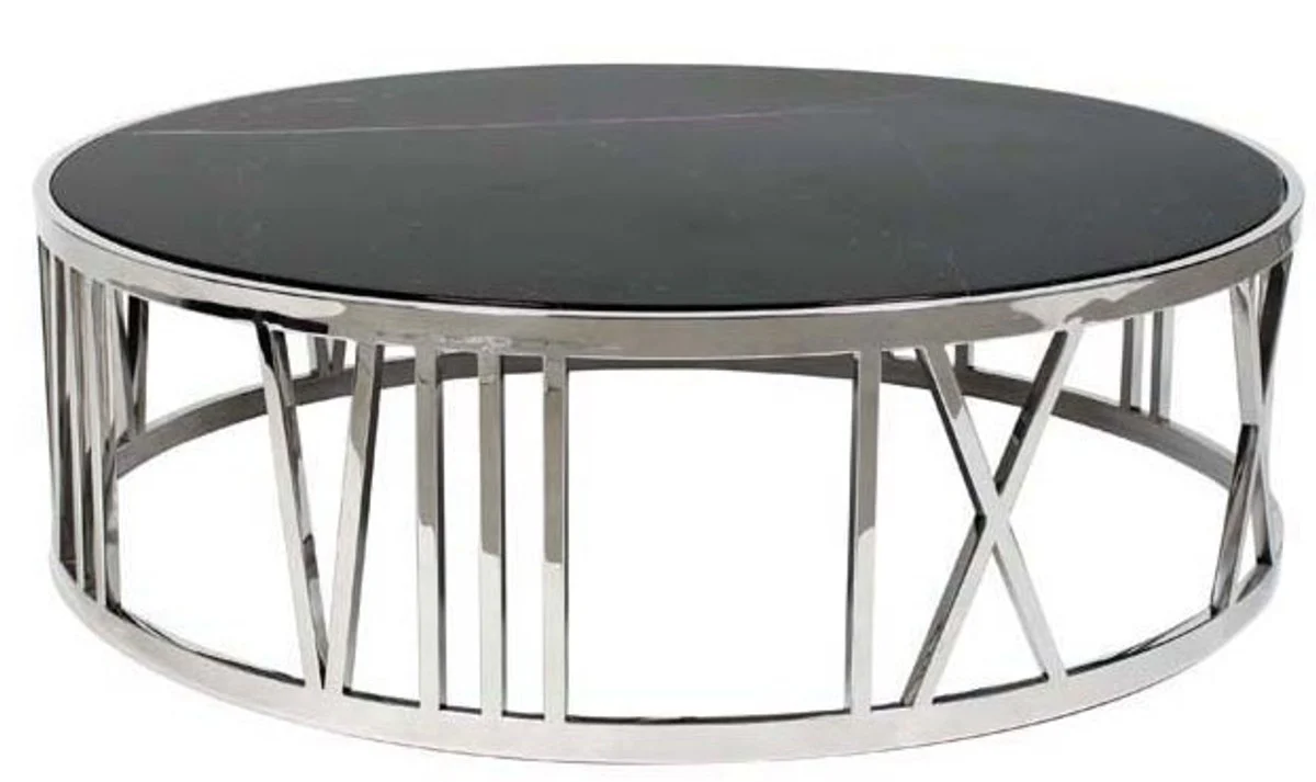 Luxury Art Deco Coffee Table Round Polished Stainless Steel with Marble Top - Luxury Collection