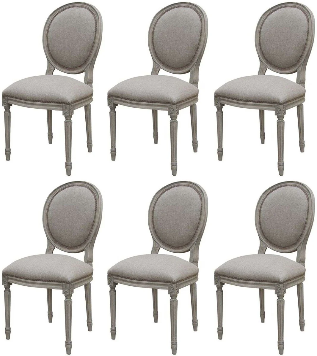 Luxury Baroque Dining Room Chair Set Medallion Gray 48 x 50 x H. 95 cm - Handmade Dining Room Chairs in Baroque Style - Baroque Dining Room Furniture - Luxury Quality