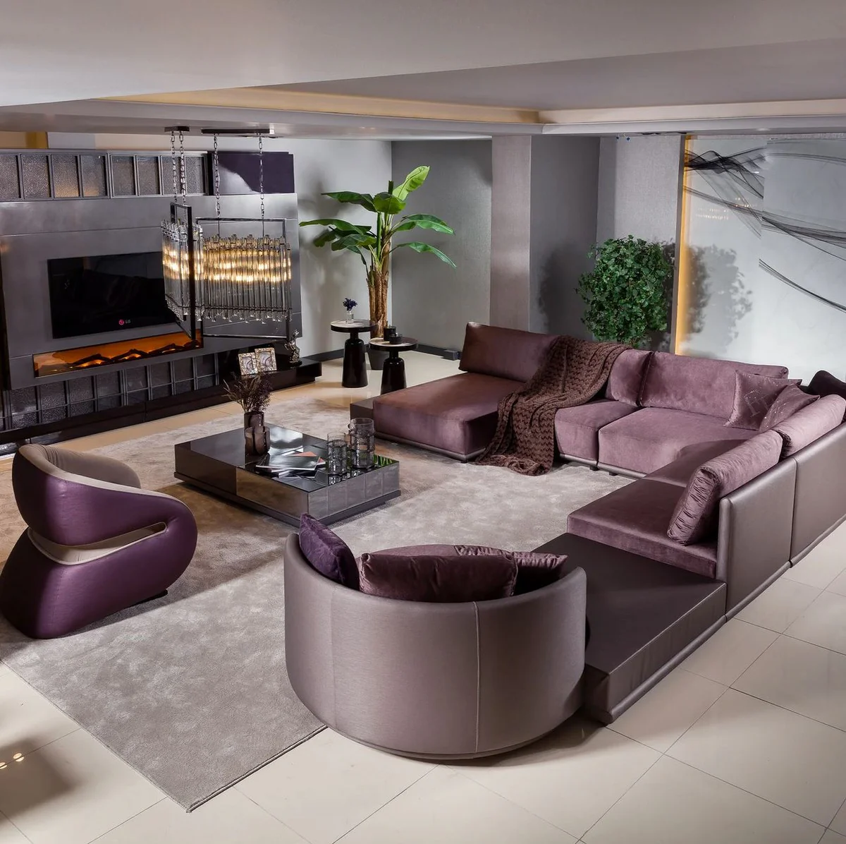 Modular luxury living room corner sofa purple 420 cm