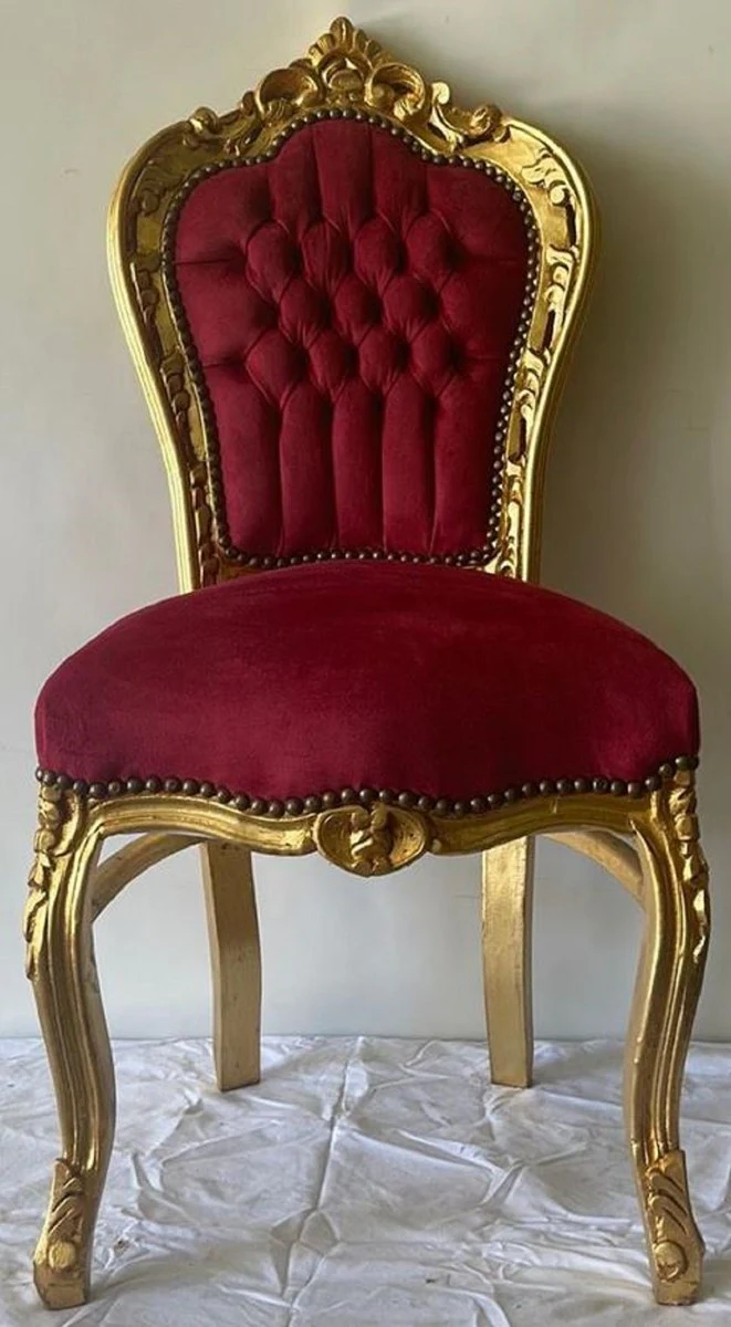 Baroque dining room chair burgundy red / gold - handmade antique style chair with elegant velvet fabric - baroque dining room furniture