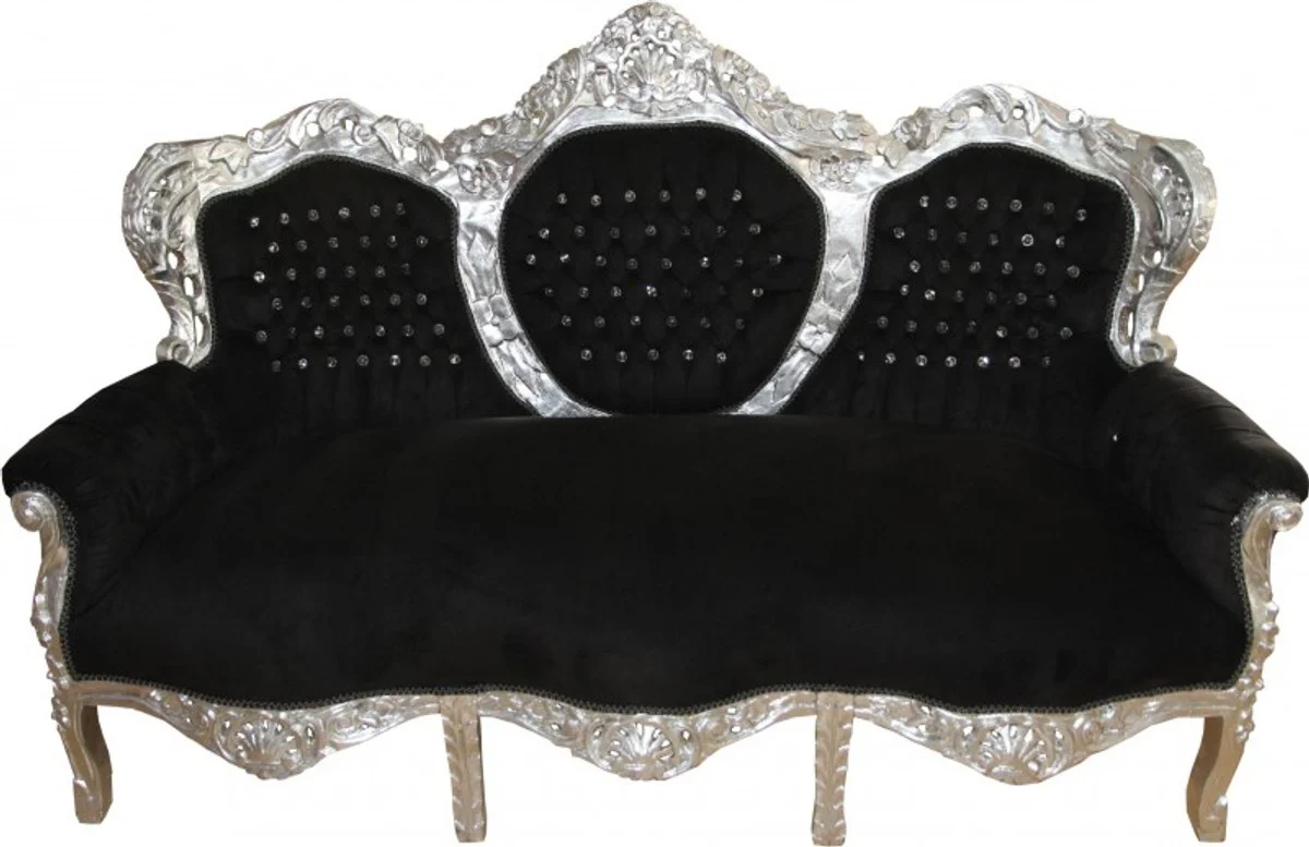 Baroque 3-seater sofa king black/silver with bling bling glitter stones furniture