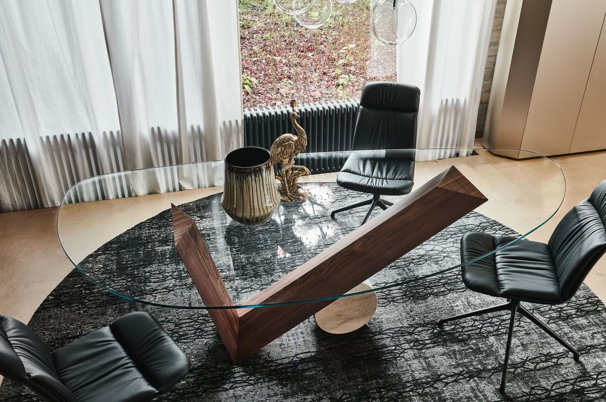 Luxury dining table with glass top brown / cream 220 cm - Made in Italy