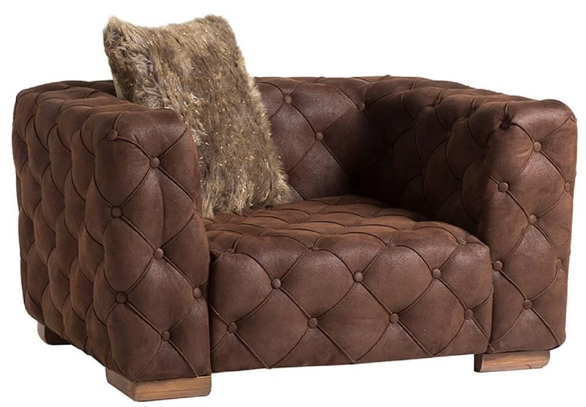 Luxury Chesterfield armchair brown / light brown 125 x 95 x H. 81 cm - Modern Chesterfield living room armchair - Luxury Chesterfield living room furniture