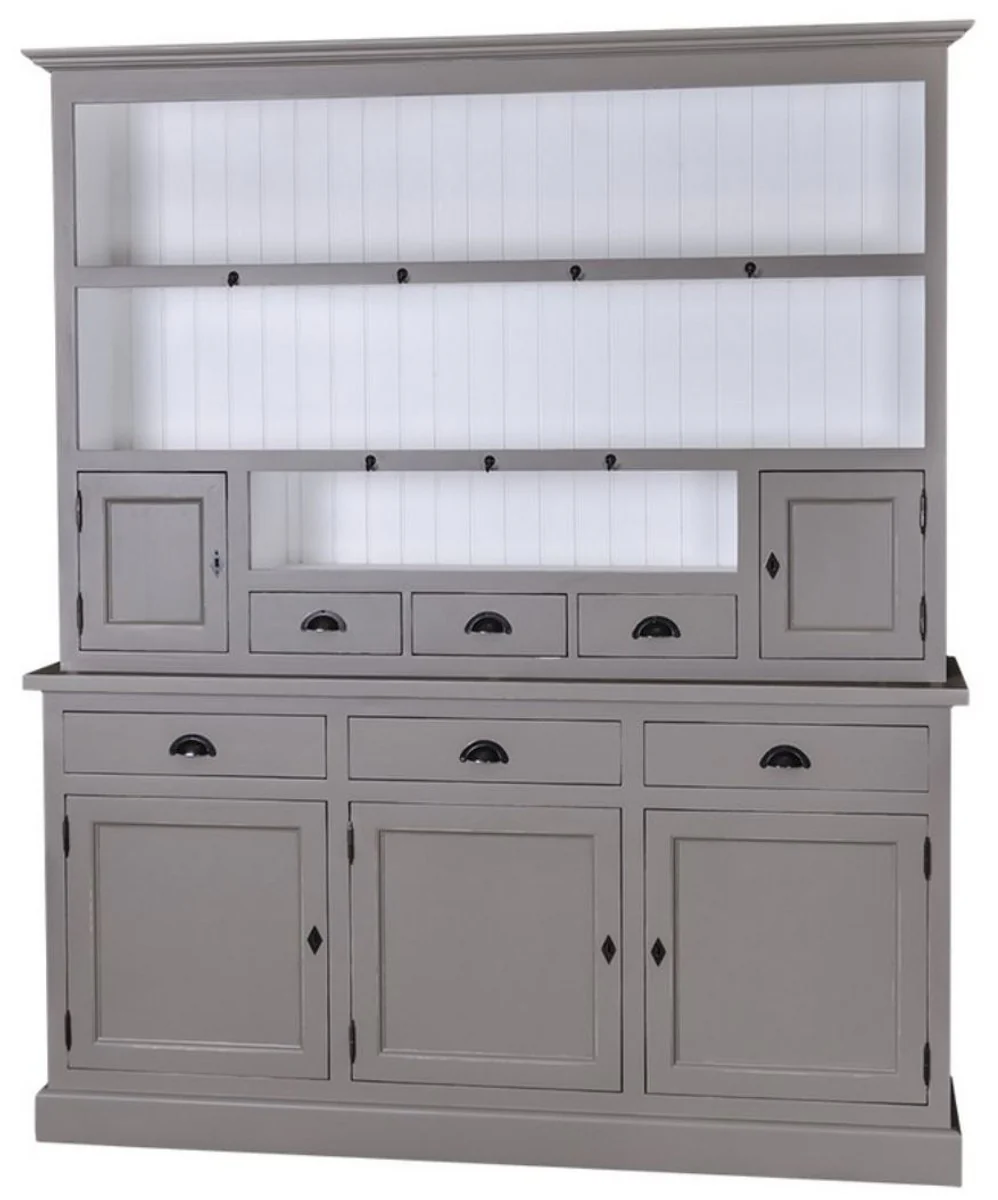 Country house style kitchen cabinet dark gray / white 178 x 50 x H. 210 cm - 2-part kitchen cabinet with 5 doors and 6 drawers