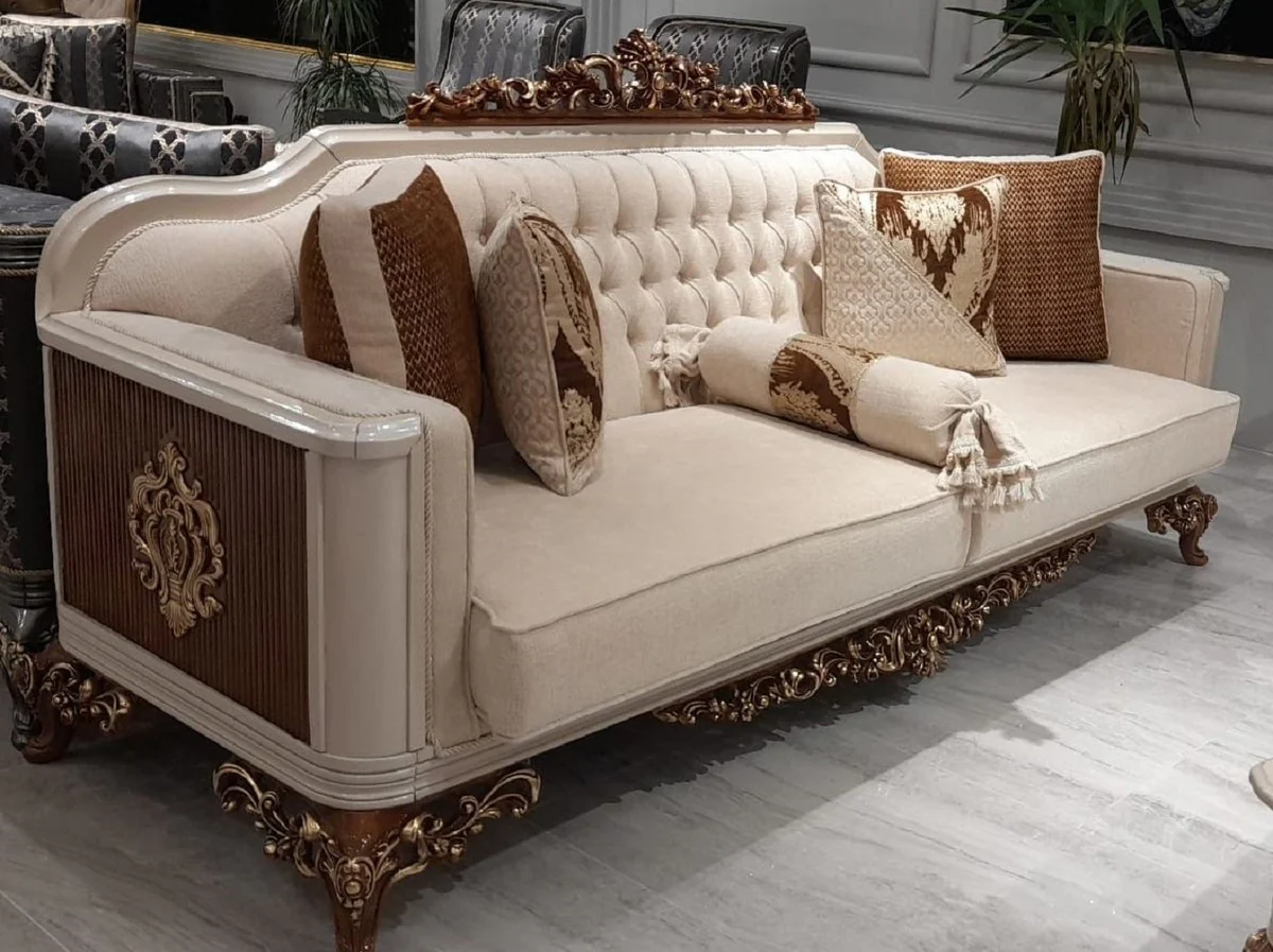 Luxury Baroque Sofa Beige / Gray / Brown / Gold - Magnificent Living Room Sofa - Baroque Living Room Furniture - Noble & Magnificent