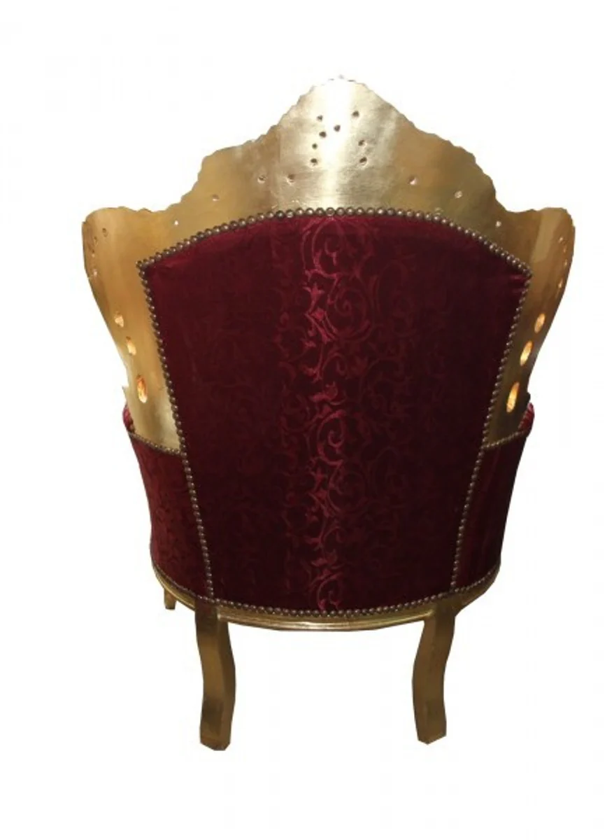 Barock Sessel King Bordeaux Musterstoff / Gold - Möbel Antik Stil
