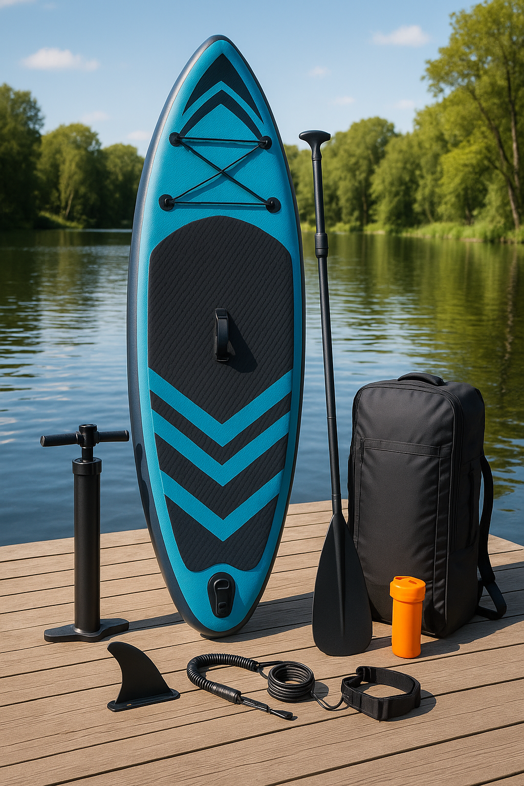 Aufblasbares Stand-Up-Paddle-Board (SUP) für Outdoor-Sportarten, blau und schwarz, PVC, für See/Strand/Reisen, 310×80×15 cm, bzDwuNE543Jc